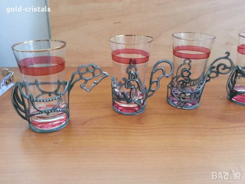  Руски чашки  стакани подстакани стъкло и метал , снимка 1