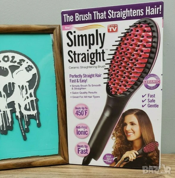 Четка за изправяне и изсушаване с LCD дисплей и 3D керамични цилиндри, снимка 1