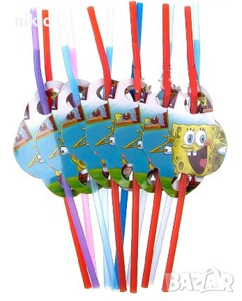 10 бр Спонджбоб спондж боб Sponge Bob парти сламки рожден ден, снимка 1