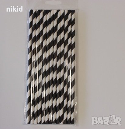 25 бр картонени сламки черно бели райе рали  парти украса декорация рожден ден, снимка 1