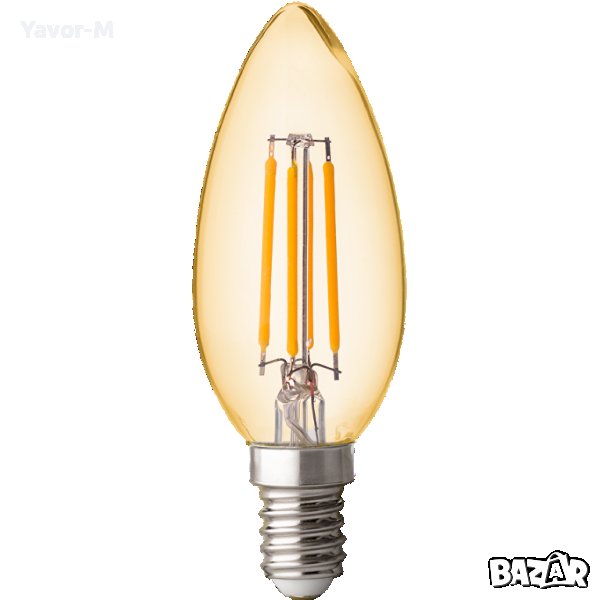 LED Filament Лампа, Конус, Димираща, 4W, E14, 2500K, 220-240V AC, Амбър, Ultralux -  LFC41425D, снимка 1