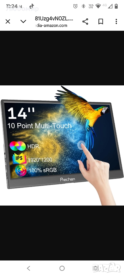 Преносим монитор Prechen с тъчскрийн, HDR, 400cd/m², 14-инчов 100% sRGB 1920x1200 дисплей , снимка 1