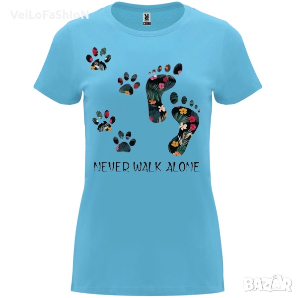 Нова дамска тениска Never Walk Alone в син цвят , снимка 1