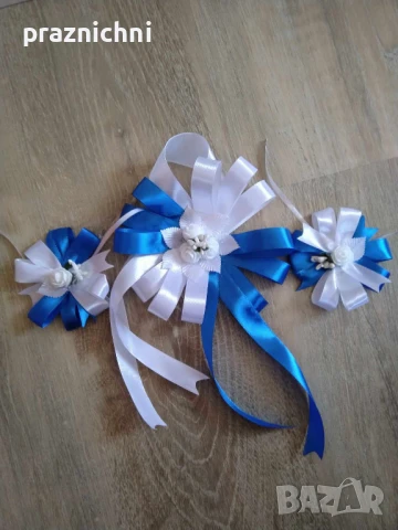 Украса за сватбено шампанско и чаши, снимка 2 - Сватбени аксесоари - 50581322