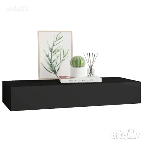 vidaXL Стенен рафт с чекмедже, черен, 60x23,5x10 см, МДФ, снимка 4 - Етажерки - 56146919