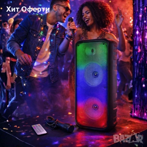 Безжична RGB тонколона – 2×8″ говорителя, Bluetooth, 1200 W, батерия 3000 mAh, снимка 3 - Тонколони - 53202912