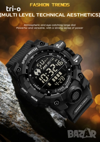 SANDA Мъжки спортен часовник, водоустойчив LED аналогов цифров дисплей, многофункционален G Cloc, снимка 2 - Мъжки - 51712539