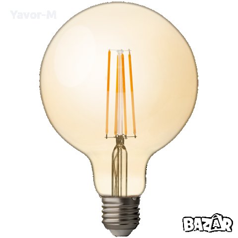 LED Filament Лампа, Топка, Димираща, 4W, E27, 2500K, 220-240V AC, 125mm, Амбър, Ultralux - LFT42725D