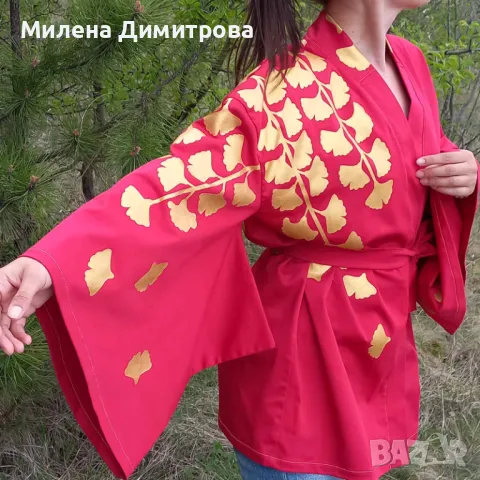 Ръчно рисувано сатенирано кимоно , снимка 6 - Сака - 48960469