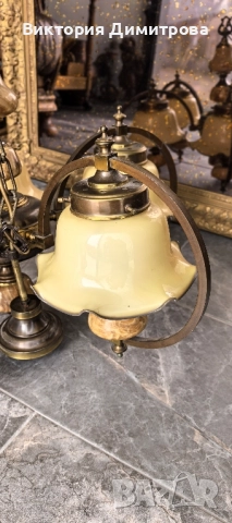 Италиански Полилей от месинг, Оникс и опал, снимка 2 - Полилеи - 51436040