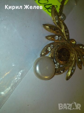 ПОЗЛАТЕНО СТАРО КОЛИЕ с ГОЛЯМ БИСЕР ПЕРЛА и КАМЪЧЕТА 6676, снимка 4 - Колиета, медальони, синджири - 29815049
