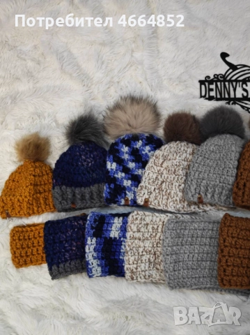 Ръчно плетен комплект – шапка с естествен помпон от лисица + шал-яка на една кука, снимка 10 - Шапки - 52592124