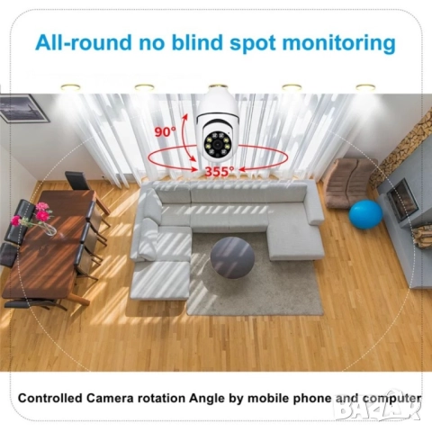 Куполна камера тип крушка 2MP Full HD 360°, снимка 2 - Друга електроника - 51948081