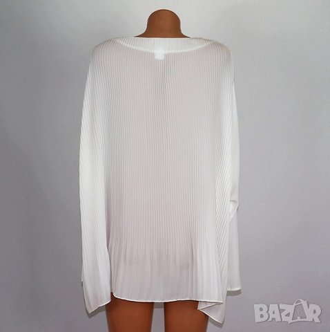 XXXL Бяла шифонова плисирана блуза, снимка 3 - Блузи с дълъг ръкав и пуловери - 31977328