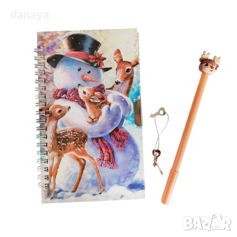 6133 Подаръчен коледен тефтер таен дневник с химикалка и ключе, снимка 4 - Ученически пособия, канцеларски материали - 51879130