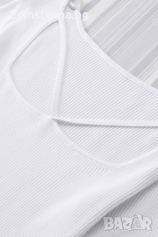 Дамски блуза рипс в бяло с къси ръкави и квадратно деколте, снимка 8 - Корсети, бюстиета, топове - 44597571