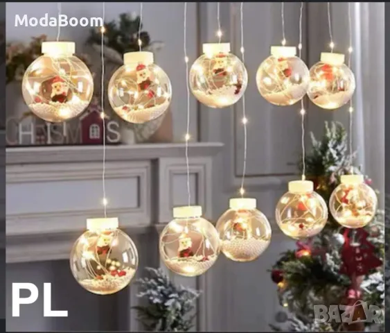 Инсталация за коледна светеща завеса крушки с топло бял Дядо Коледа, снимка 2 - Декорация за дома - 48042584