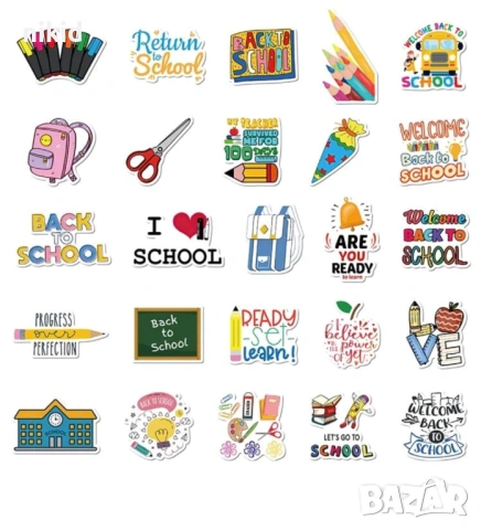 50 бр училище училищни учебни аксесоари самозалепващи лепенки стикери украса декор картонена торта, снимка 3 - Други - 53906764