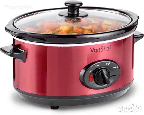 Уред за бавно готвене VonShef 50 339 Slow Cooker 3.5л 170W Съд за готвене с капак Оризовар, снимка 2 - Мултикукъри - 49206846