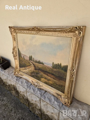 Чудесна голяма антикварна авторска холандска картина масло върху платно , снимка 7 - Картини - 50445969