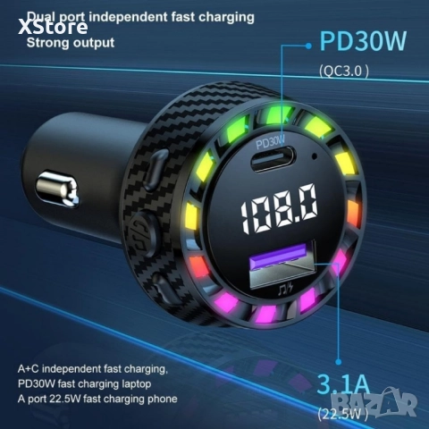 Трансмитер USB зарядно за кола с двоен порт,бързо зареждане,12-24V, снимка 5 - Аксесоари и консумативи - 52482931