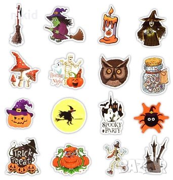 50 бр Хелоуин Halloween самозалепващи лепенки стикери за украса декор картонена торта, снимка 3 - Други - 38453896