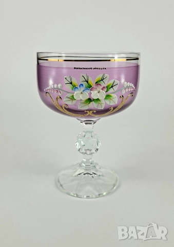 Комплект 6 бр стъклени чаши в лилав цвят, снимка 2 - Чаши - 52866442