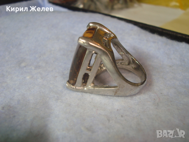 СТИЛЕН ПОСРЕБРЕН СКЪПОЦЕНЕН АРТ ДЕКО ПРЪСТЕН с ШЛИФОВАН КАМЪК НАТУРАЛНО ТИГРОВО ОКО 26624, снимка 6 - Пръстени - 36393143