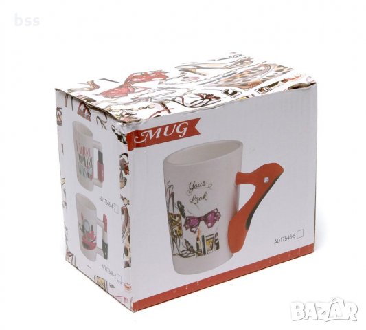 Код 89752 Забавна керамична чаша с дръжка - червило и принт на дамска козметика, снимка 4 - Чаши - 35497052