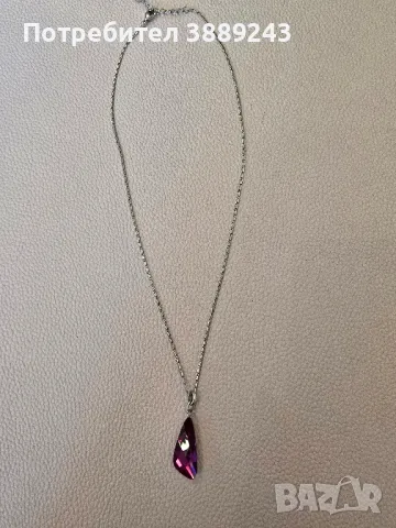 Сребърно колие с камък Сваровски, снимка 3 - Колиета, медальони, синджири - 49314586