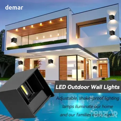 Комплект 4 външни LED стенни лампи YICALE 12W, IP65, 3000K, снимка 4 - Външни лампи - 55776021