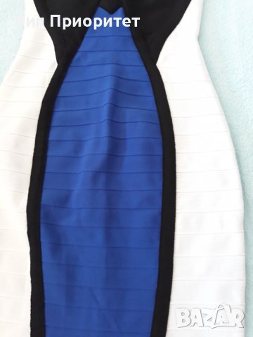 Синьо, бяло и черно - изключително красива и стилна комбинация за стегната материя еластична рокля, снимка 4 - Рокли - 37264650