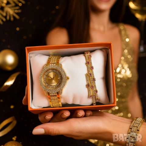 Бляскав дамски комплект часовник и гривна – съчетава елегантност и практичност, снимка 3 - Дамски - 51973498