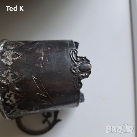 Османска империя сребърен подстакан сребро тугра, снимка 5 - Антикварни и старинни предмети - 52243164