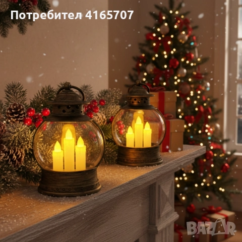 Декоративен коледен фенер с три LED свещи – безопасна и магична светлина, снимка 2 - Декорация за дома - 52753870