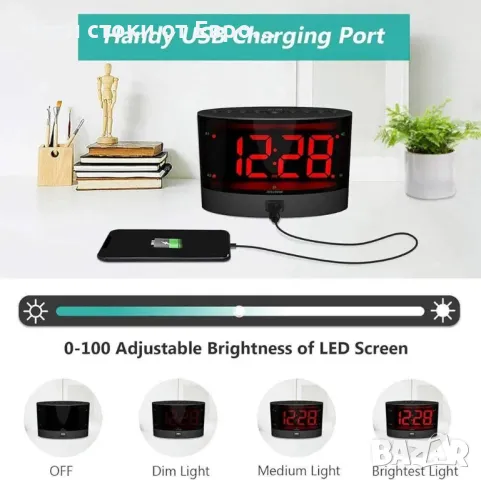 ANJANK Много силен будилник с безжични вибрации,вибратор за легло, двойна аларма, USB, снимка 3 - Стенни часовници - 49296089