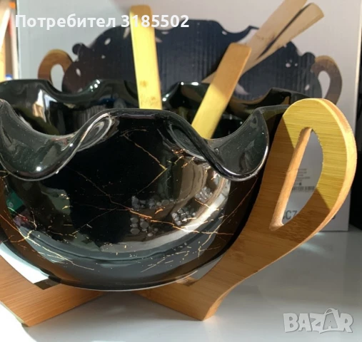 Луксозна дизайнерска купа с дървена стойка и лъжица, снимка 7 - Прибори за хранене, готвене и сервиране - 51421866