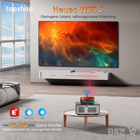 НОВ, ПРОВЕРЕН HORLAT Проектор с 300", 4K, 25000 лумена, оригинален 1080P WiFi Bluetooth проектор..., снимка 7 - Плейъри, домашно кино, прожектори - 50787986