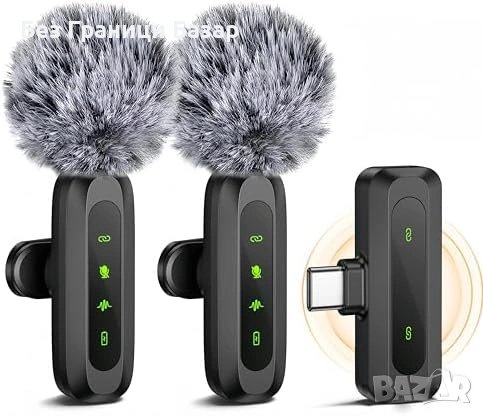 Нови Безжични двойни лавалиер микрофони 2 броя с приемник USB-C Lightning