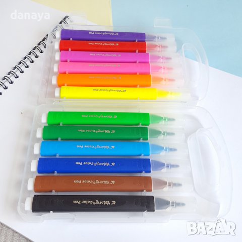 3072 Флумастери в куфарче с триъгълно тяло, 12 цвята, снимка 2 - Ученически пособия, канцеларски материали - 37774984