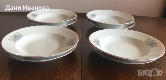 9 порцеланови чинии със сини цветя - 4 дълбоки + 5 литки, снимка 4 - Чинии - 40377106