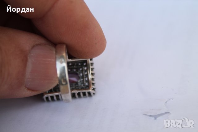 Сребърен дамски пръстен с аметист, снимка 8 - Други ценни предмети - 44278634