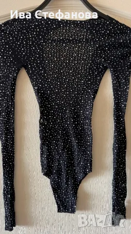 Уникално ново парти официално черно еластично секси боди универсален размер камъни цирконий блестящо