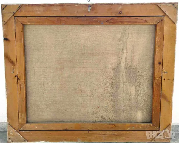 ЛЮБЕН ПЕТРОВ-ЧЕРВЕНИЯ СТАРА БЪЛГАРСКА МАСЛЕНА КАРТИНА - КАРЛОВСКА КЪЩА С ДВОР, снимка 4 - Антикварни и старинни предмети - 49990699