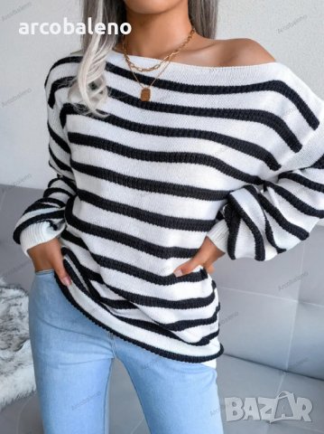 Дамски свободен пуловер с права яка и отворени рамена, 3цвята - 023, снимка 14 - Блузи с дълъг ръкав и пуловери - 39378500