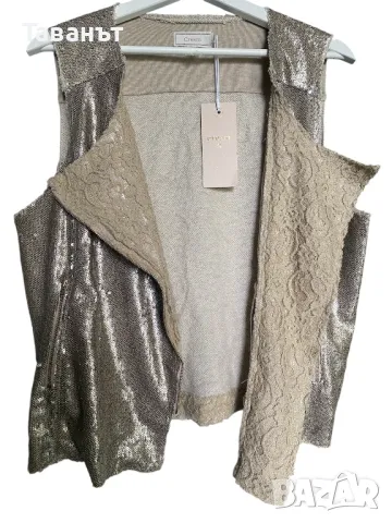 Ефектен елек с дантела и пайети Cream, снимка 5 - Елеци - 47658013