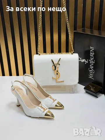 Yves Saint Laurent Дамски Бели Обувки Със Златисти Акценти На Ток Код SEM-246