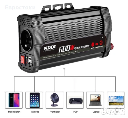 Инвертор NDDI POWER 600 W преобразувател на напрежение 12 V към 230 V, снимка 4 - Аксесоари и консумативи - 50621327