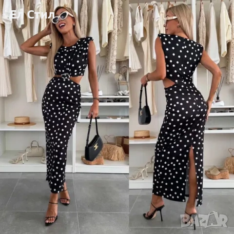 💕Дълга рокля на точки с отвори на талията и катарама