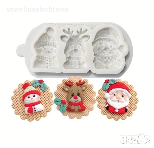 Дядо Коледа снежен човек елен Силиконов молд за смола гипс фондан за декорация на торта , снимка 2 - Форми - 51957241